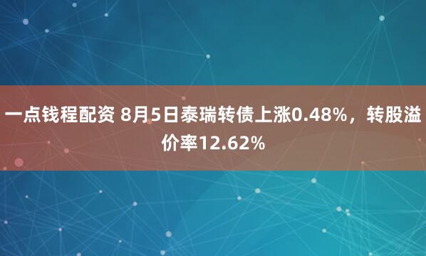 一点钱程配资 8月5日泰瑞转债上涨0.48%，转股溢价率12.62%