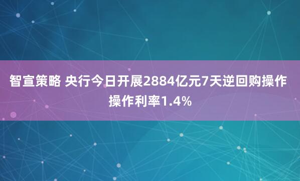 智宣策略 央行今日开展2884亿元7天逆回购操作 操作利率1.4%