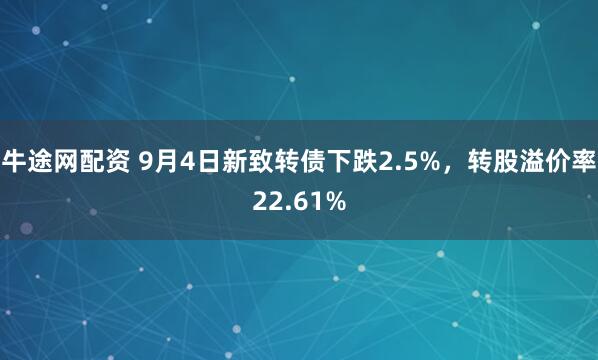 牛途网配资 9月4日新致转债下跌2.5%，转股溢价率22.61%